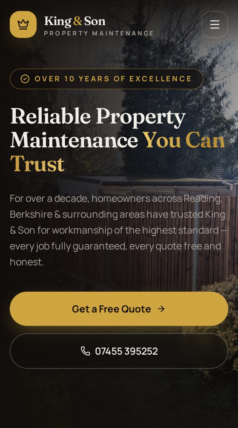 Mobile view of a property maintenance website